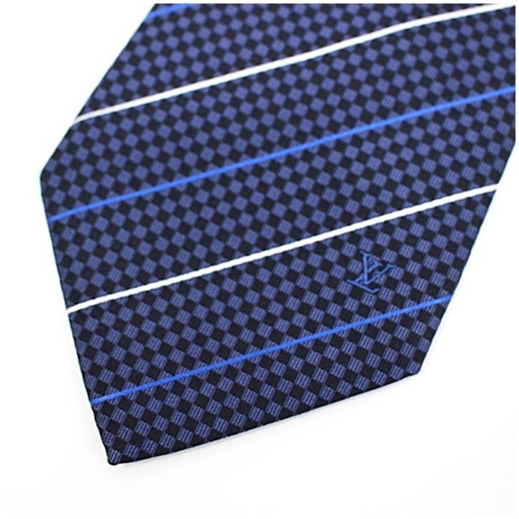 LOUIS VUITTON Silk Necktie Narrow Thai Damier Pattern Stripe  Men's LV - Picture 3 of 4